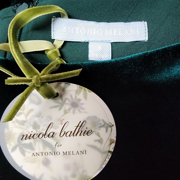 Antonio Melani Nicola Bathie Green Velvet  Dress Round Neck Short 8 - Picture 2 of 8